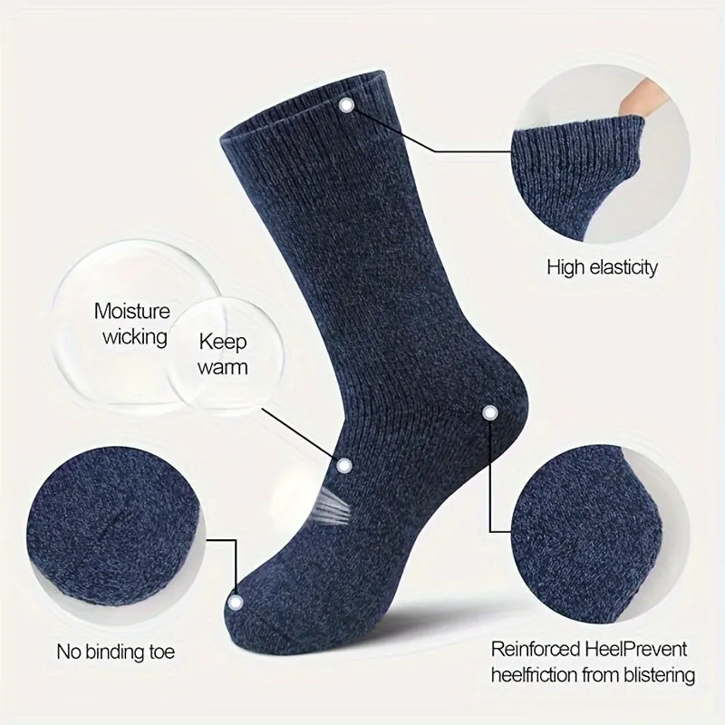 1pair/5pairs Wool Warm Socks For Men, Winter Thick Warm Socks, Thermal Walking Hiking Socks Casual Crew Socks Cozy Socks