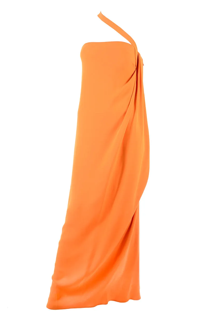 2008 Oscar de la Renta Orange Silk Jersey Grecian Style Dress w/ Asymmetric strap