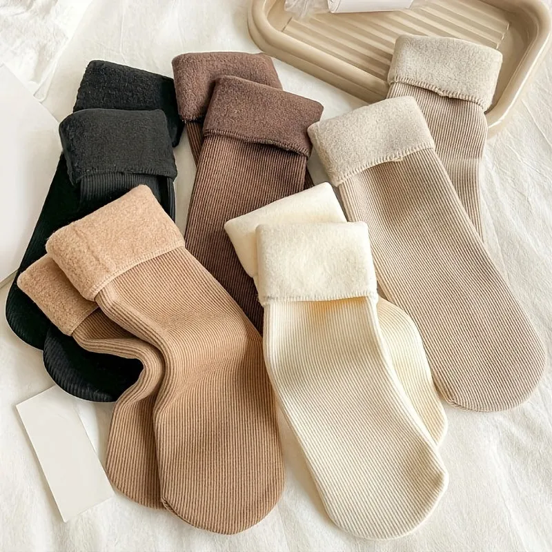 5 Pairs Of Teenager's Solid Crew Socks, Comfy Casual Breathable Thermal Socks, Winter & Autumn