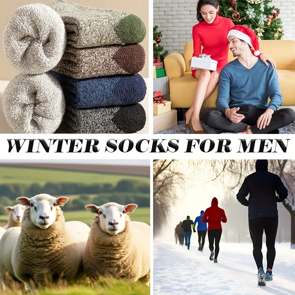 5 Pairs Unisex Merino Wool Blend Socks - All-Season Thermal Athletic Crew Socks with Cushioned Sole, Moisture-Wicking & Warm for Hiking, Fishing - Machine Washable Polyester, Wool & Cotton - Ideal Gift for Men & Women