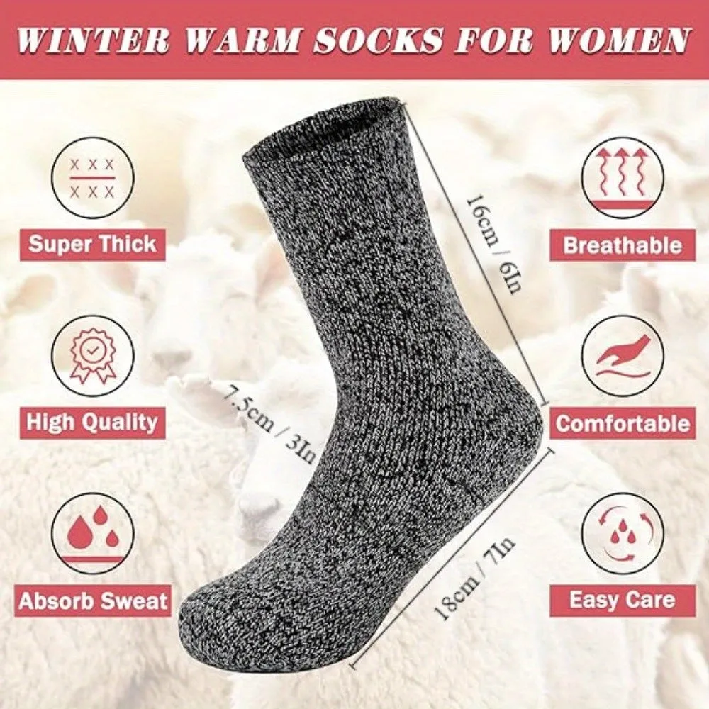 5 Pairs Wool Socks For Women Men, Winter Thermal Thick Socks Warm Crew Socks