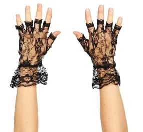 80s Lacey Fingerless Gloves-Black