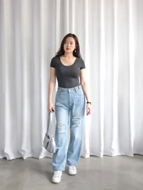 ACEWIN Vintage Wash Ripped Wide Leg Jeans (Size S-XXL) 300983