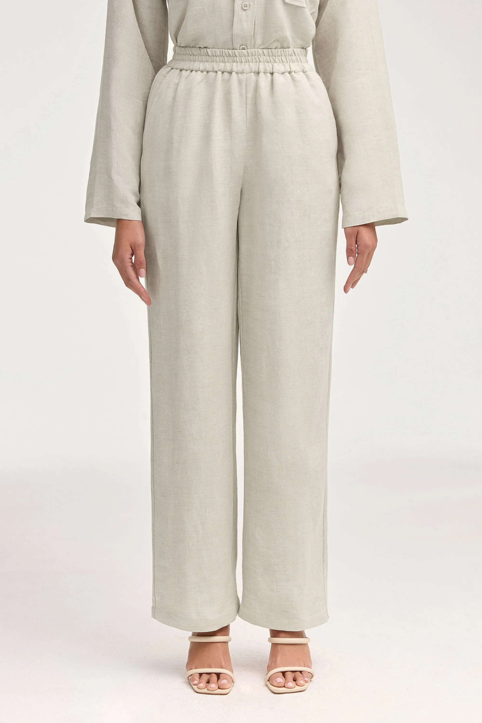 Adalila Linen Wide Leg Pants - Oatmeal