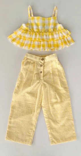 Adorable 2-Piece Yellow Checks Top & Striped Pants Set for Kids & Infants