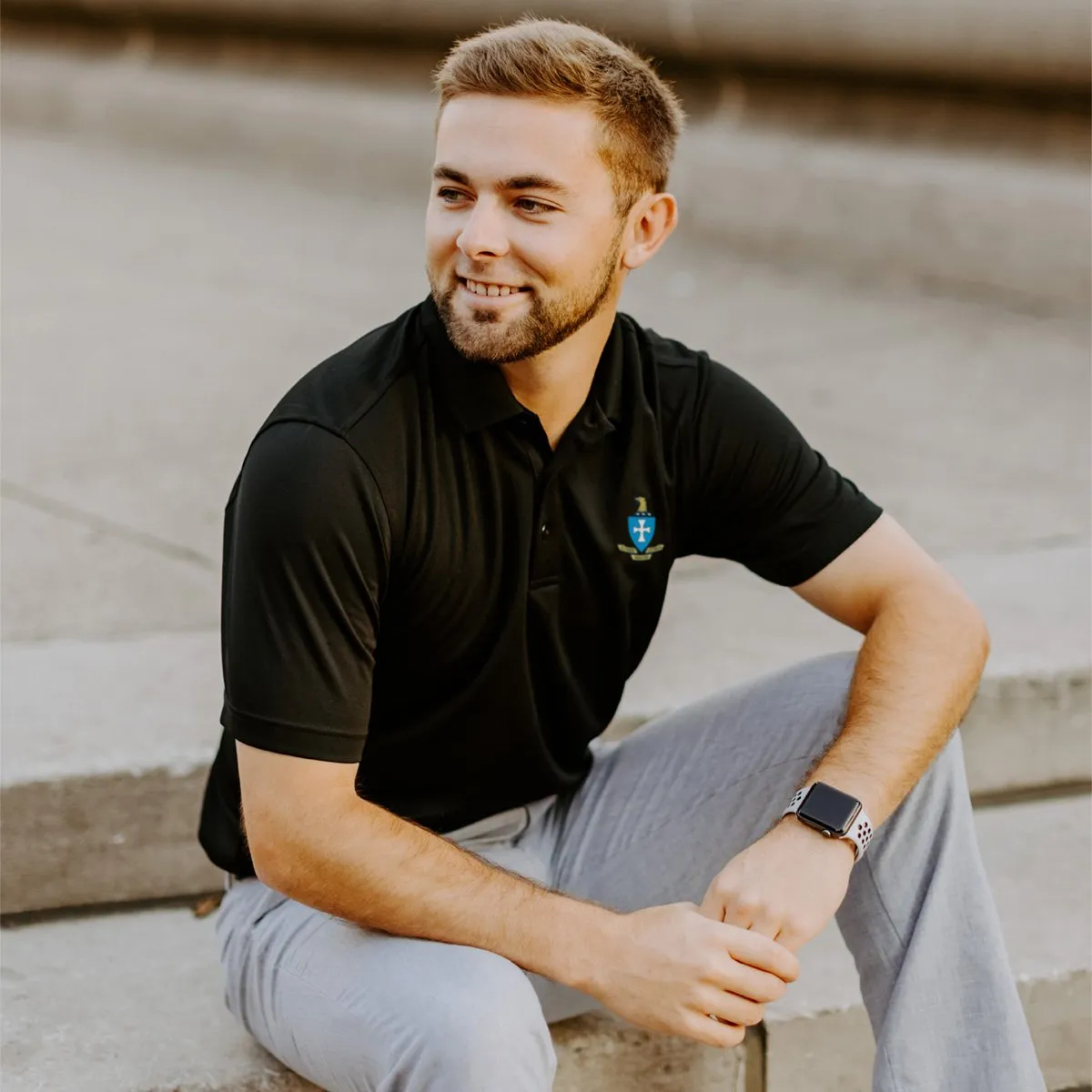 Alpha Sig Crest Black Performance Polo