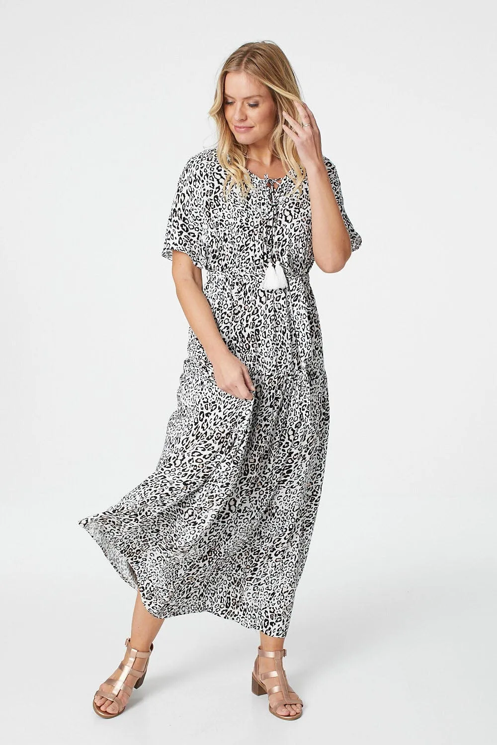 Animal Print Tie Front Maxi Dress