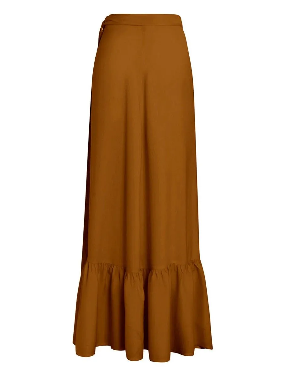 Aura Ruffle Pareo Wrap Maxi Skirt in Bamboo Crepe