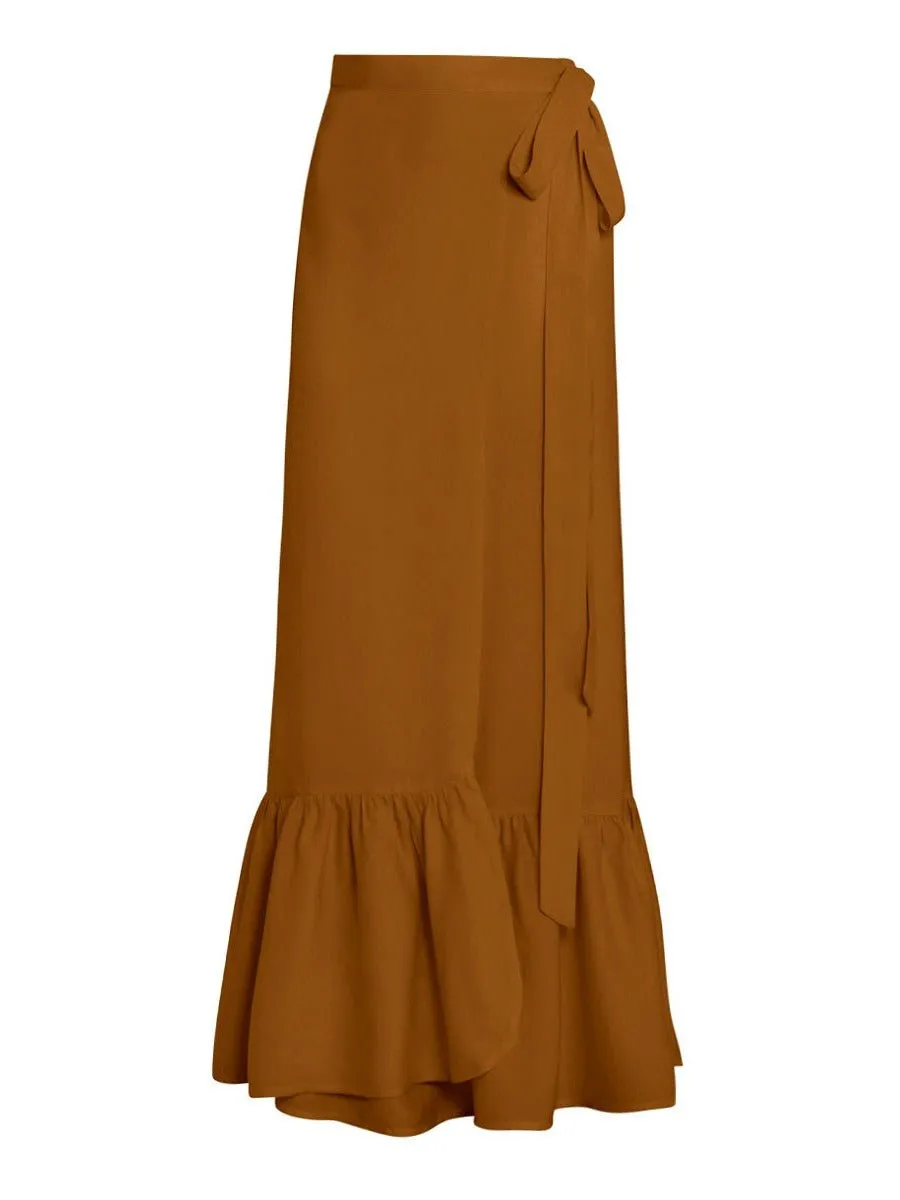 Aura Ruffle Pareo Wrap Maxi Skirt in Bamboo Crepe