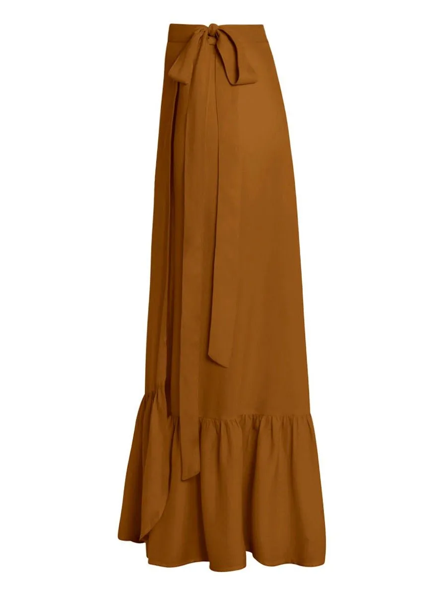 Aura Ruffle Pareo Wrap Maxi Skirt in Bamboo Crepe