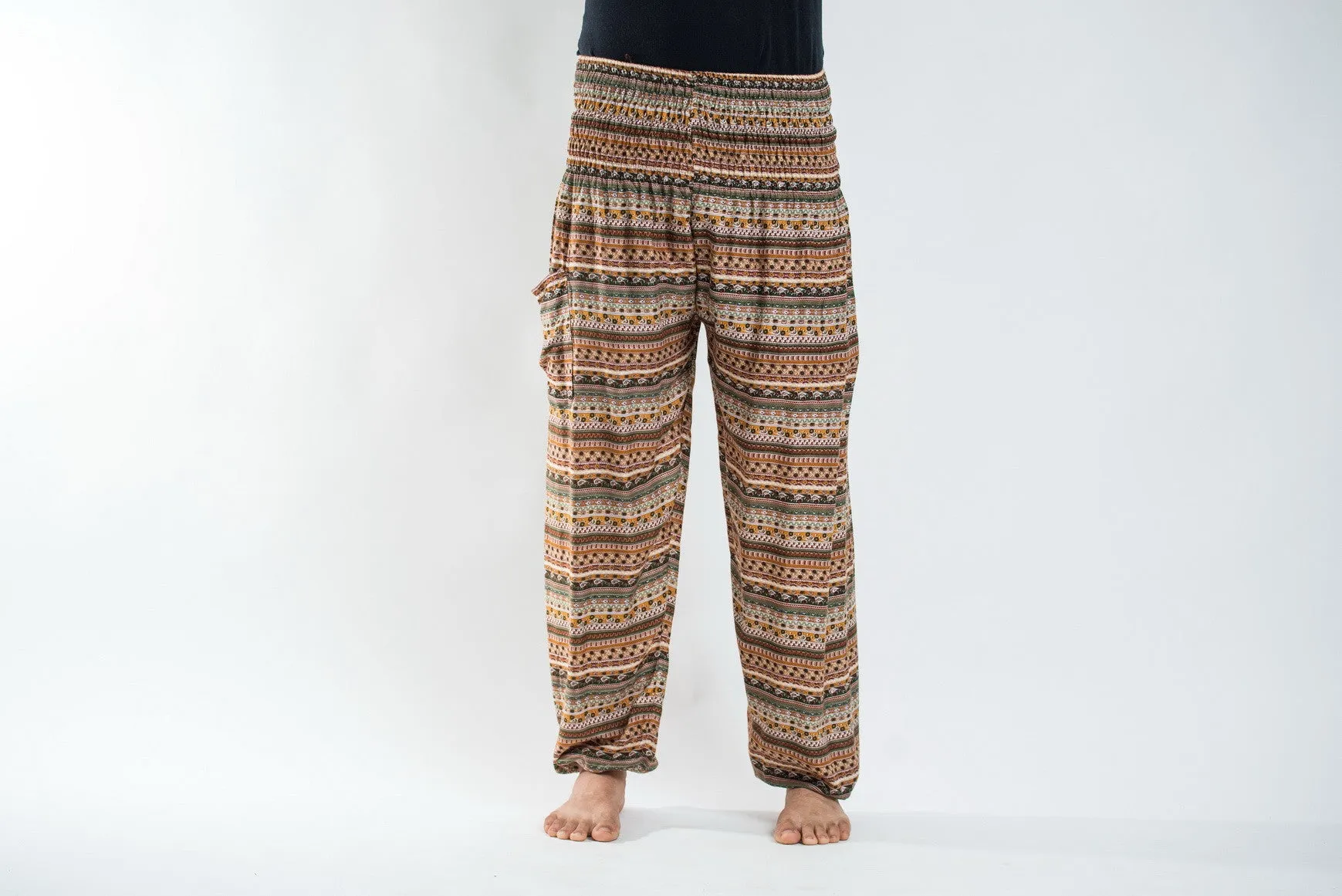 Aztec Stripes Men's Harem Pants in Sahara Brown