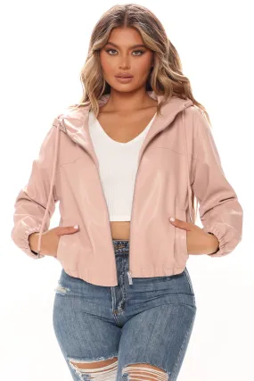 Bad Habits Faux Leather Bomber Jacket - Blush