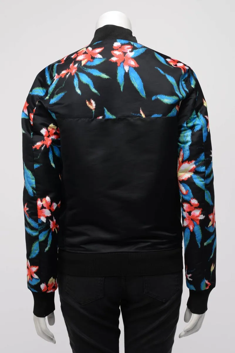 Balenciaga Black Satin Floral Print Bomber Jacket IT 44