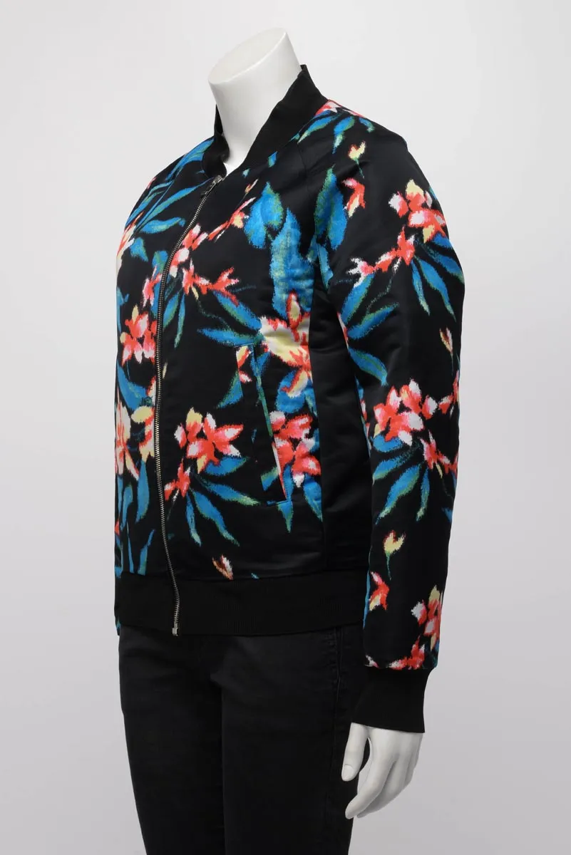 Balenciaga Black Satin Floral Print Bomber Jacket IT 44