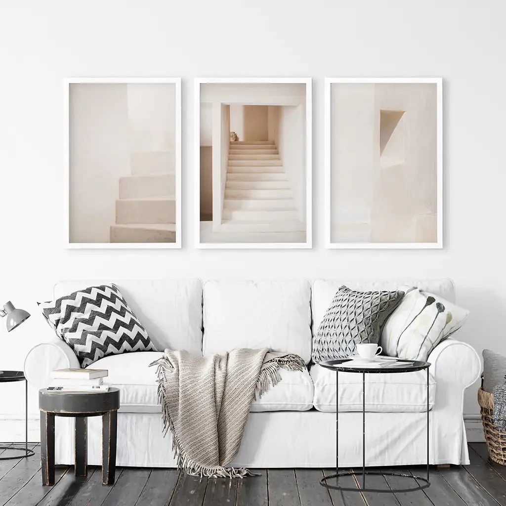 Beige Architectural Wall Art Prints. Light Tones Stairways