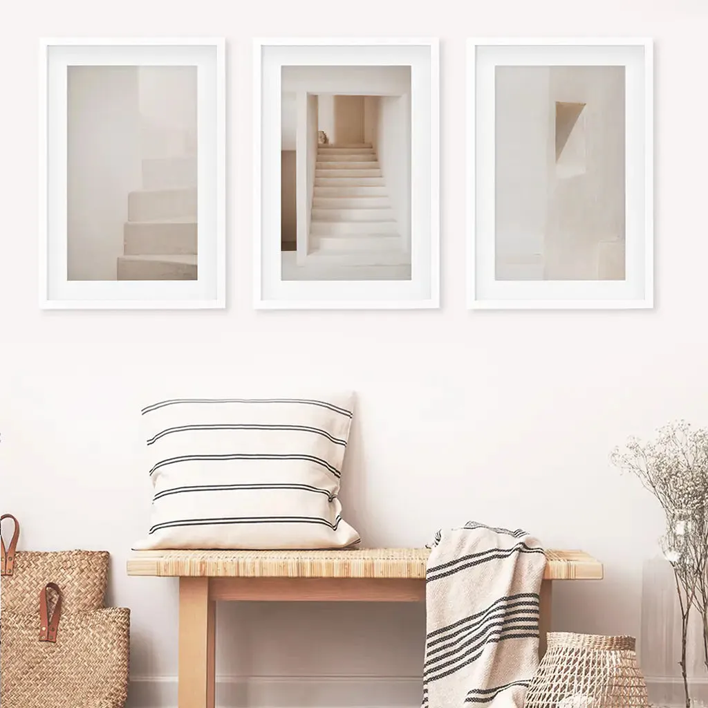 Beige Architectural Wall Art Prints. Light Tones Stairways