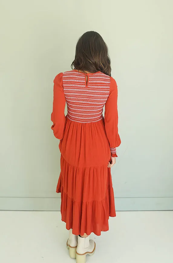 Beverly Rust Embroidered Dress - Maternity Friendly - FINAL SALE