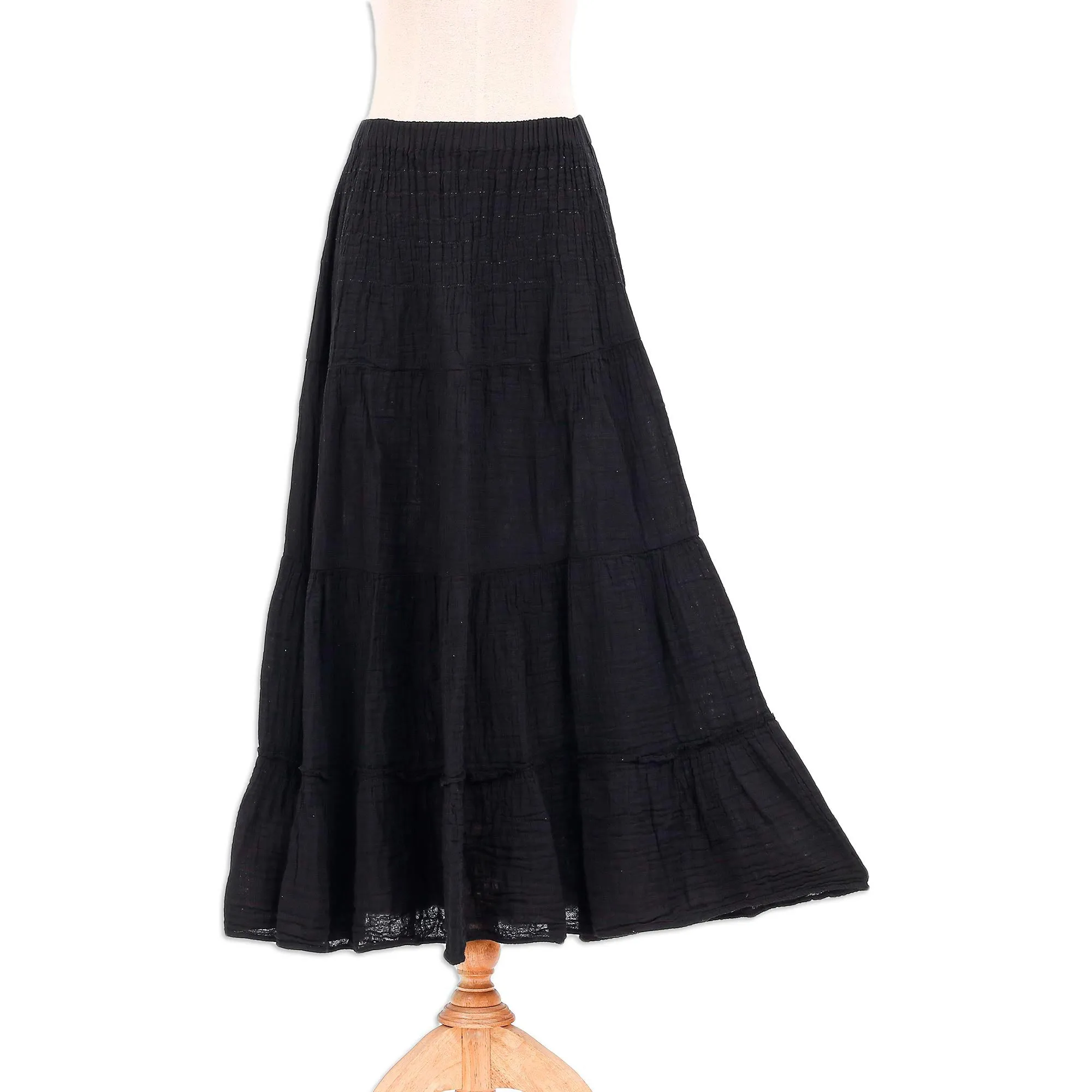 Black Cotton Gauze Skirt from Thailand - Simple Vow in Black | NOVICA