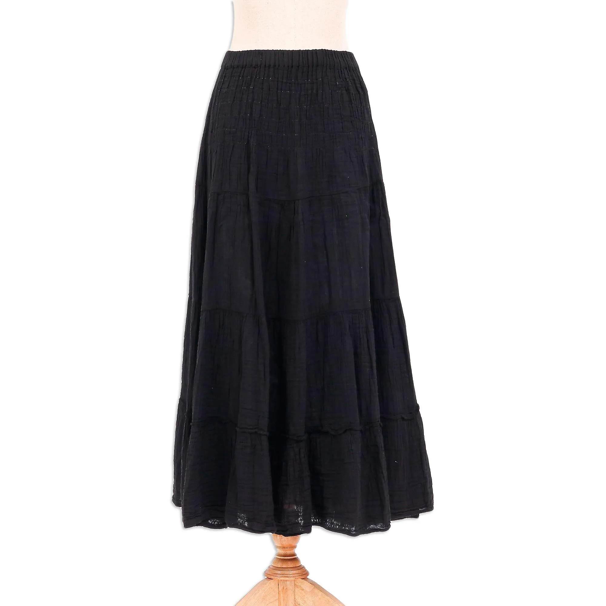 Black Cotton Gauze Skirt from Thailand - Simple Vow in Black | NOVICA