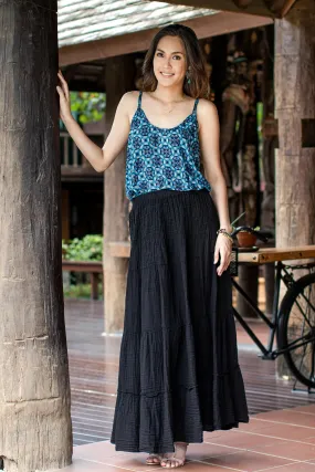 Black Cotton Gauze Skirt from Thailand - Simple Vow in Black | NOVICA