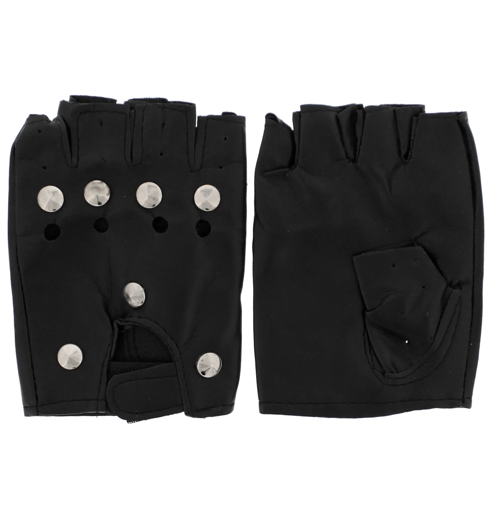 Black Fingerless PU Punk Gloves with Conical Studs