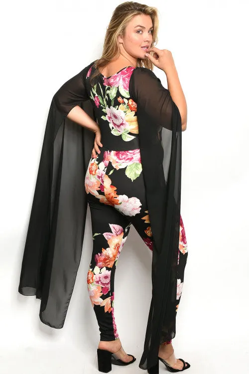 Black Floral Plus Size Bodycon Jumpsuit