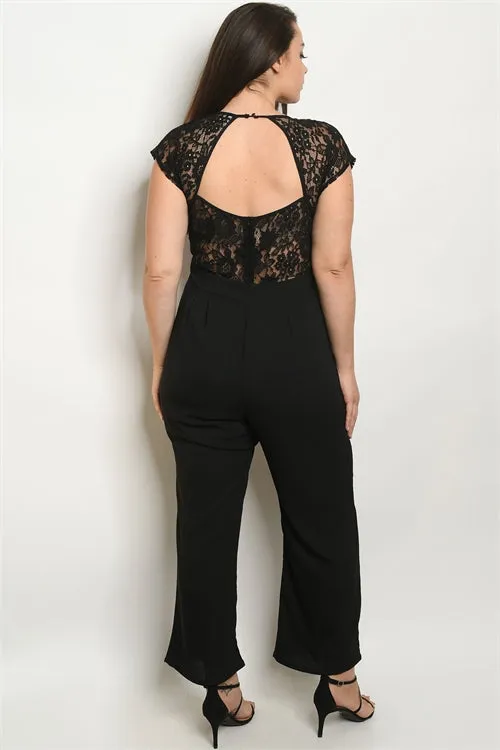 Black Lace Accent Plus Size Jumpsuit