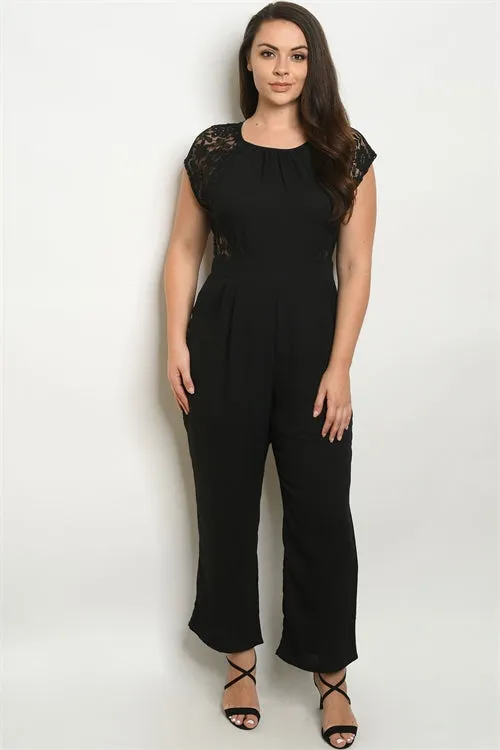 Black Lace Accent Plus Size Jumpsuit