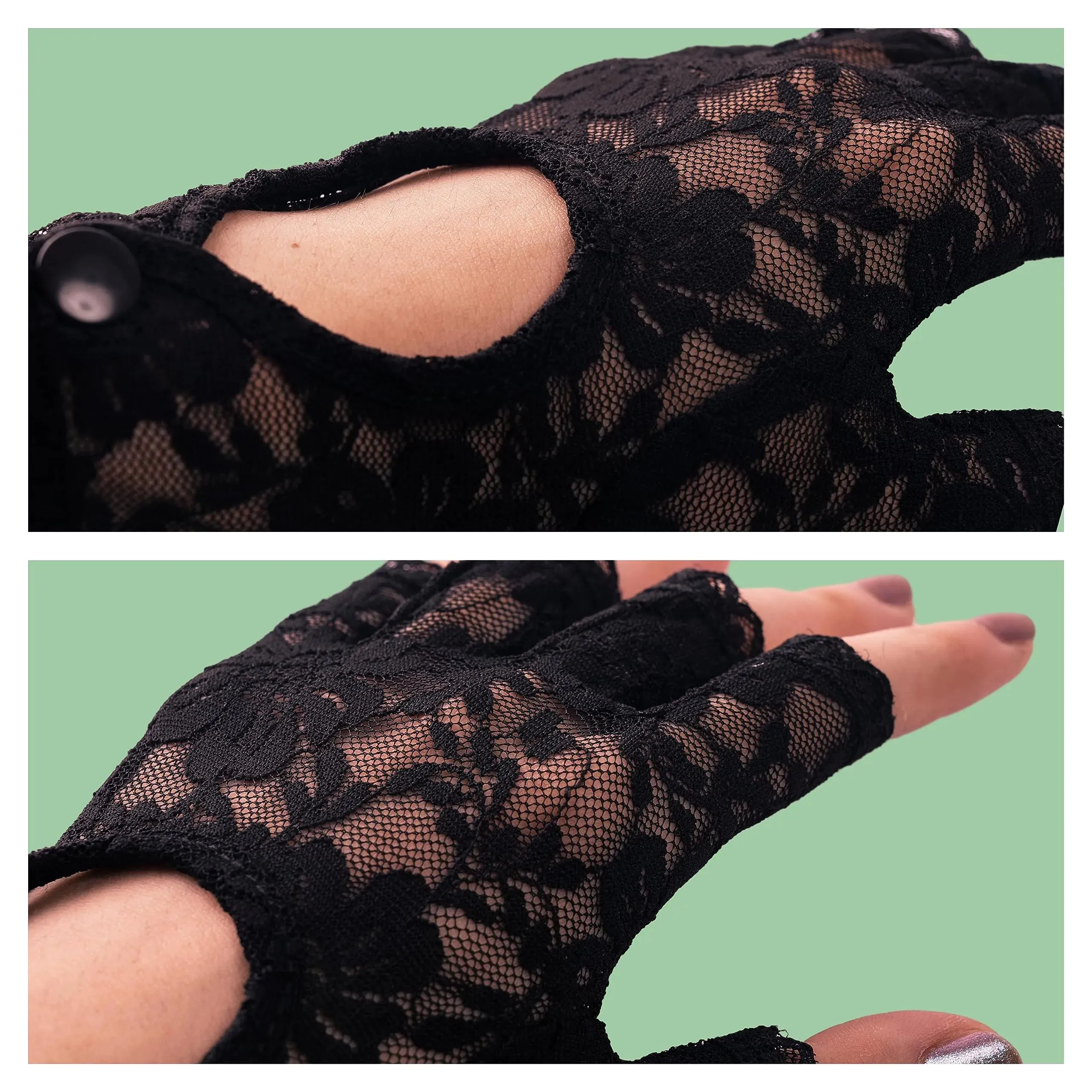 Black Lace Keyhole Fingerless Gloves, Short Floral Gloves for Women