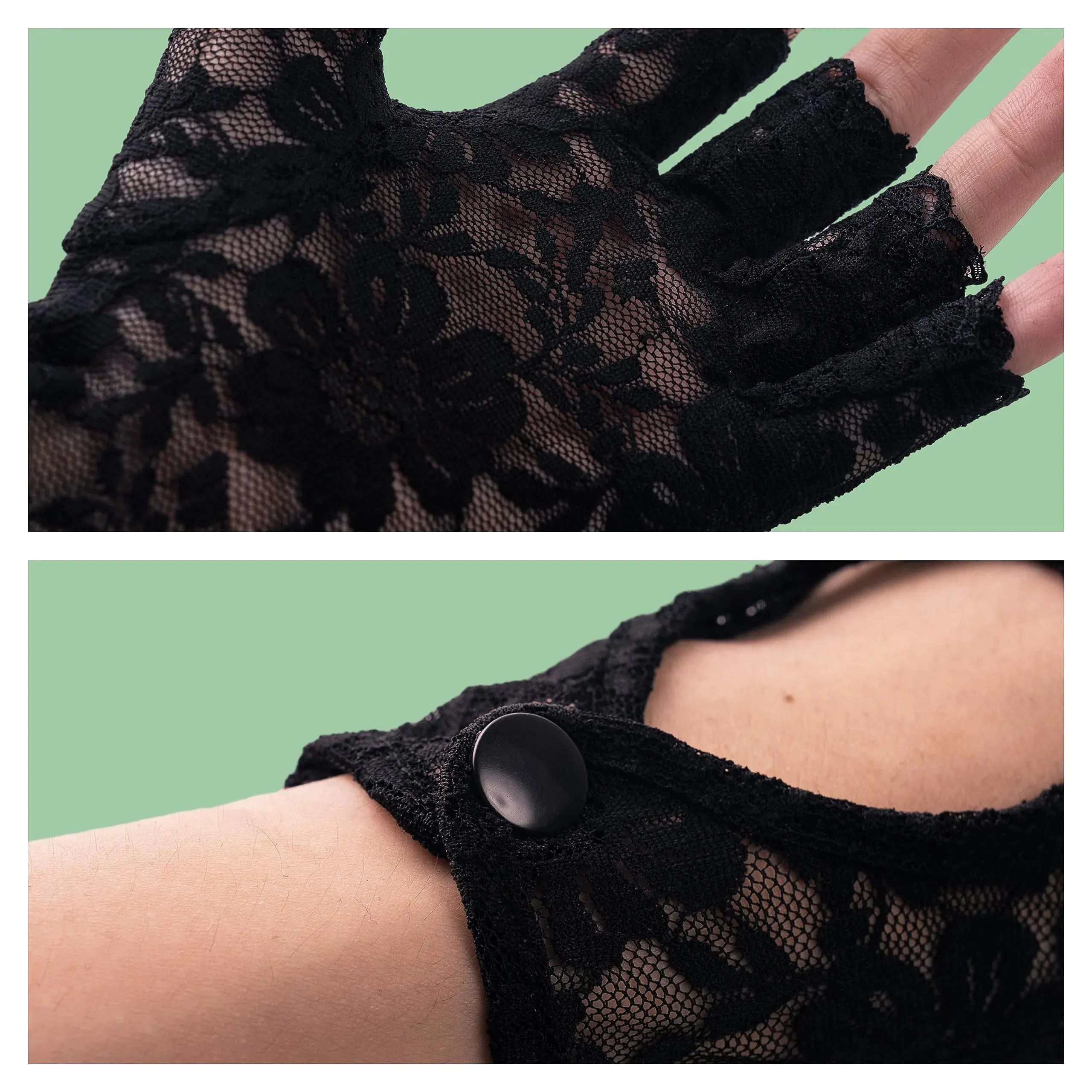 Black Lace Keyhole Fingerless Gloves, Short Floral Gloves for Women