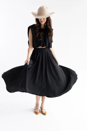 Black Pleated Midi Skirt