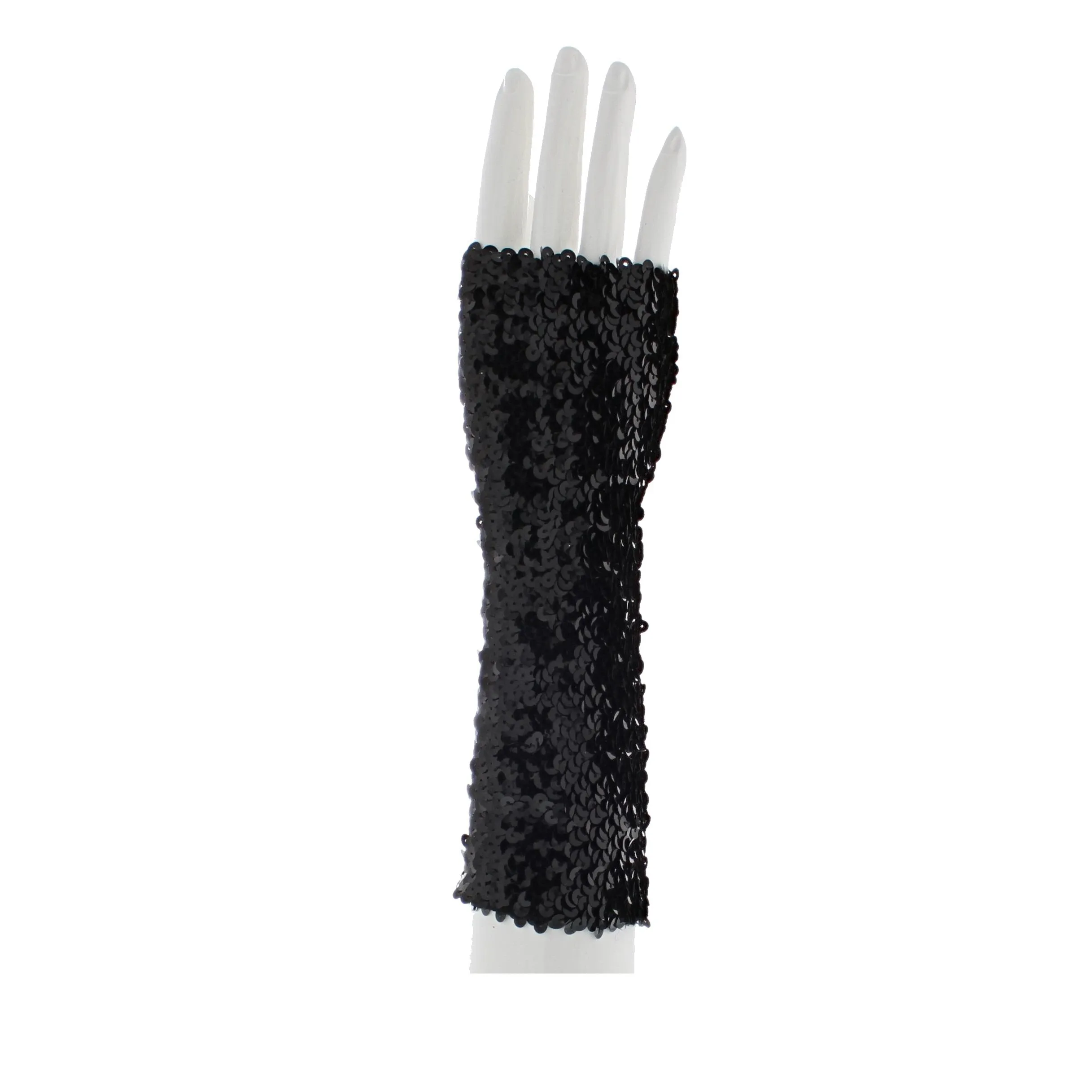 Black Sequin Fingerless Sleeve Gloves