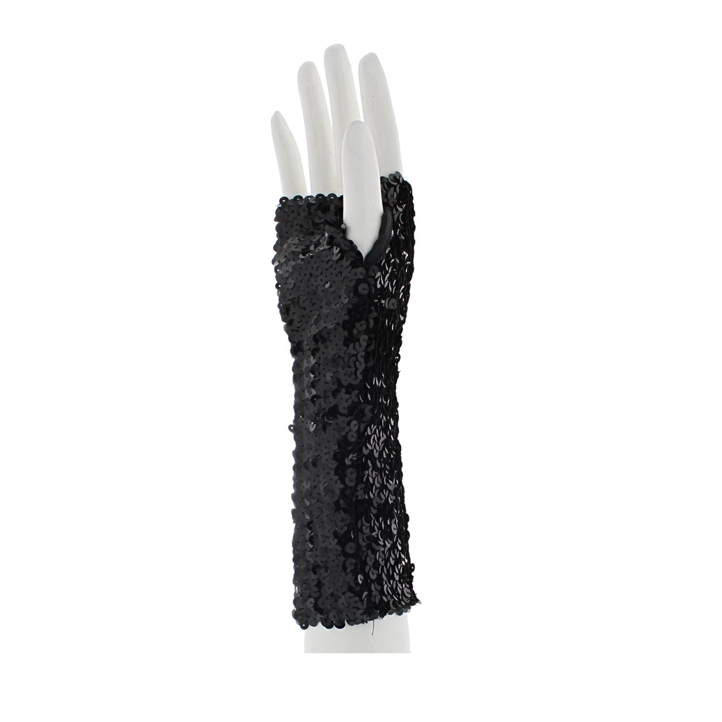 Black Sequin Fingerless Sleeve Gloves