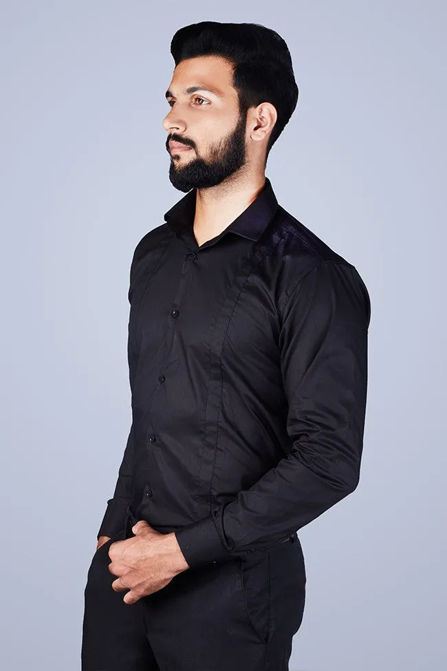 Black Shirt - Men Black Pinstripe Self Design Casual Shirt