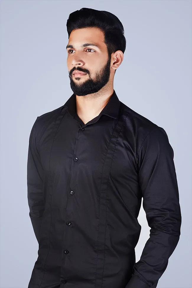 Black Shirt - Men Black Pinstripe Self Design Casual Shirt