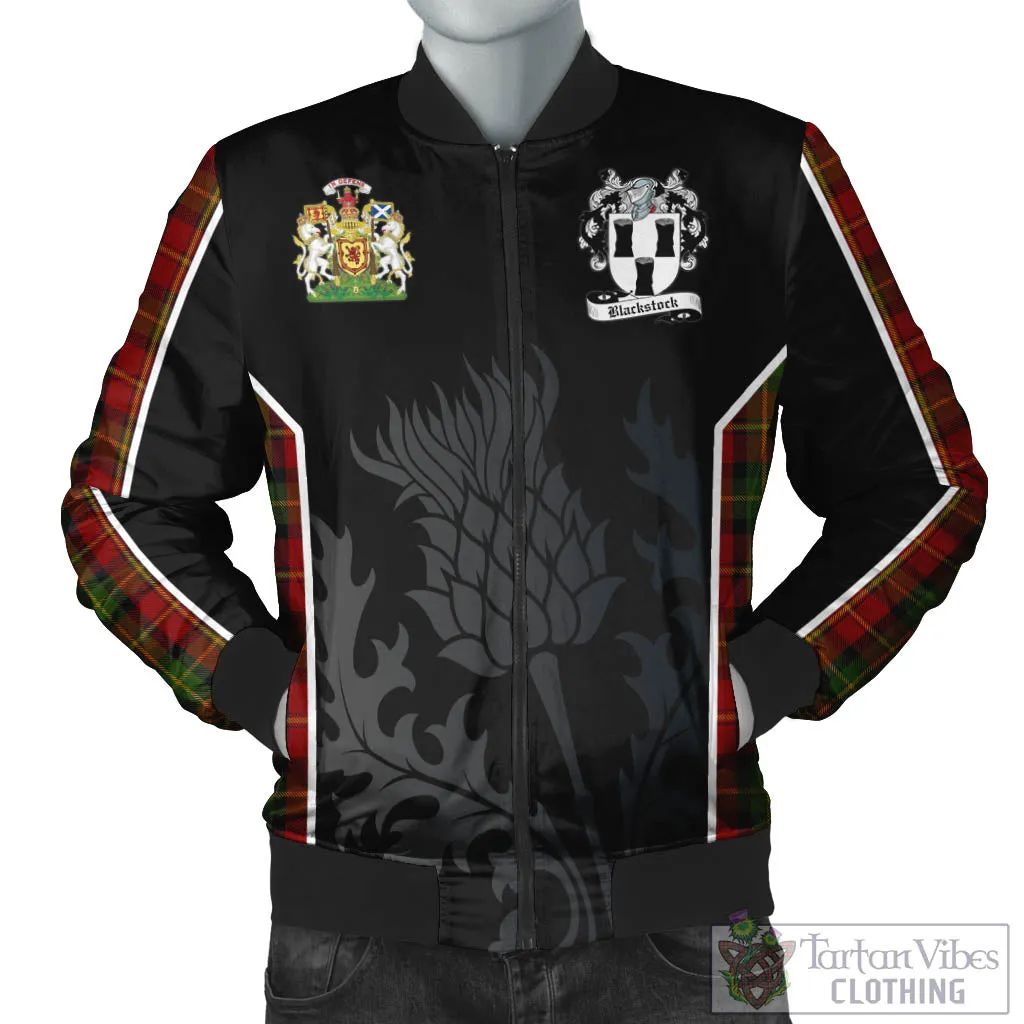 Blackstock Red Dress Tartan Bomber Jacket with Family Crest and Scottish Thistle Vibes Sport Style