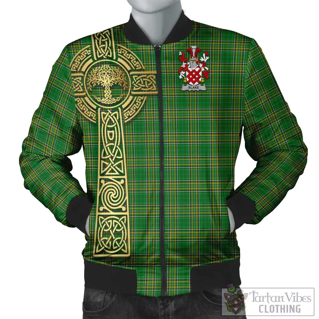 Blake Irish Clan Tartan Bomber Jacket with Coat of Arms Celtic Tree of Life Style