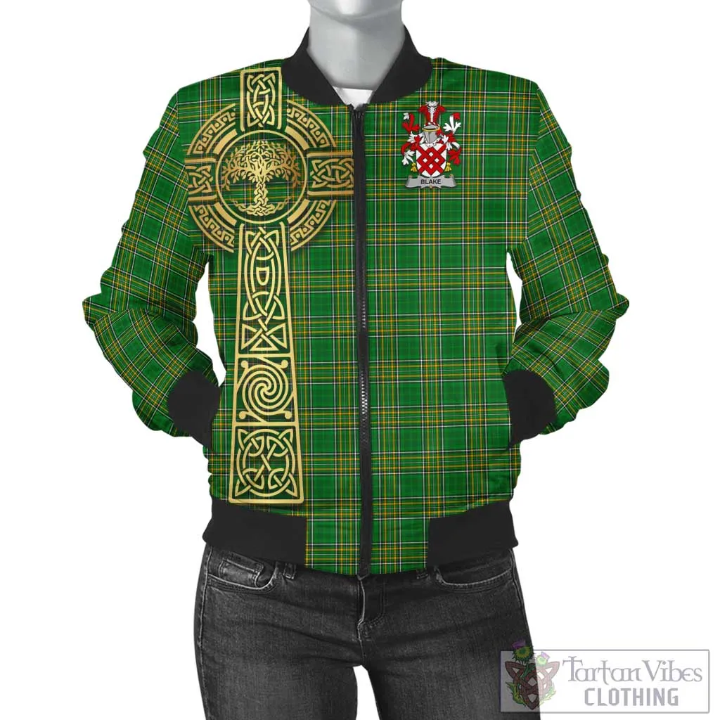 Blake Irish Clan Tartan Bomber Jacket with Coat of Arms Celtic Tree of Life Style