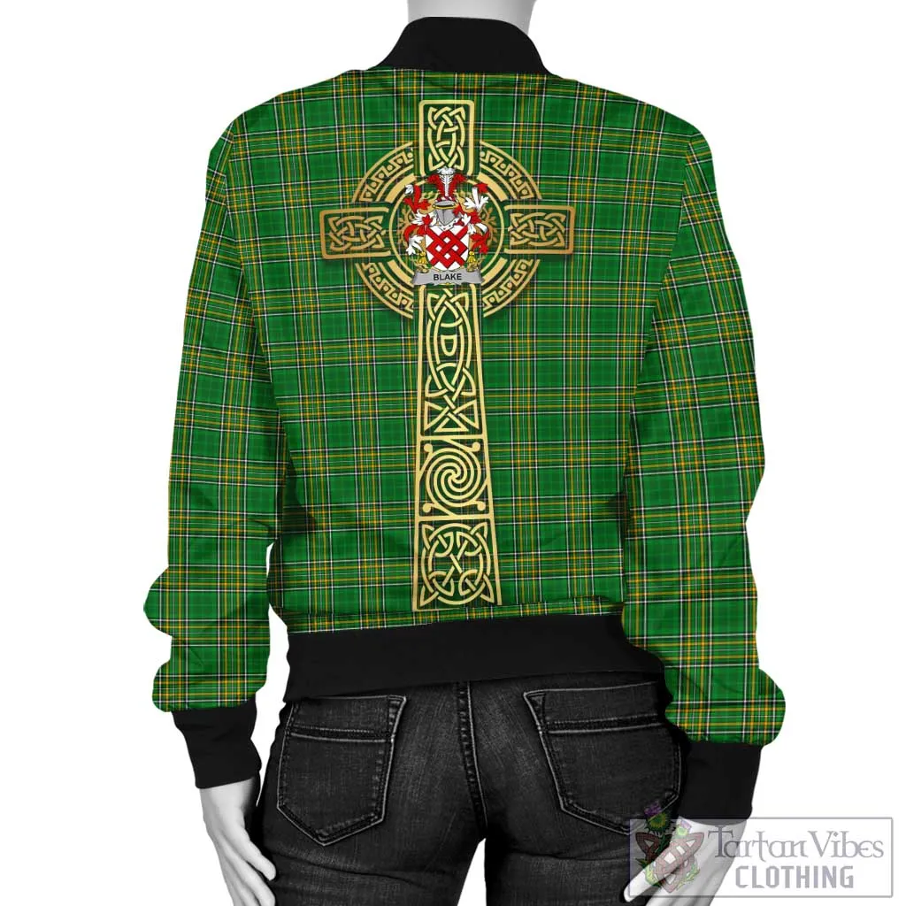 Blake Irish Clan Tartan Bomber Jacket with Coat of Arms Celtic Tree of Life Style