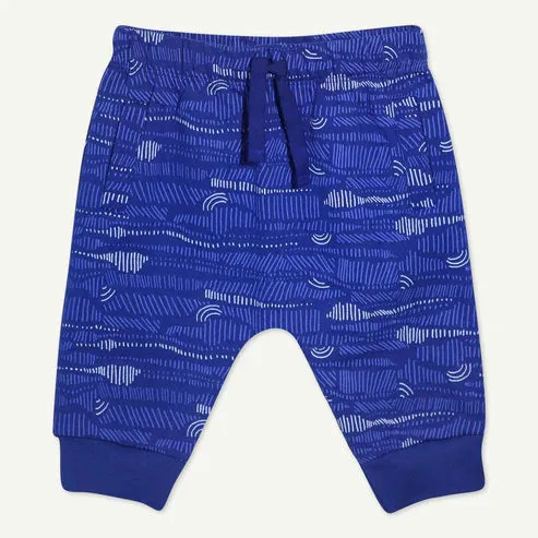 Blue Geo Wave Print Jogger Pant