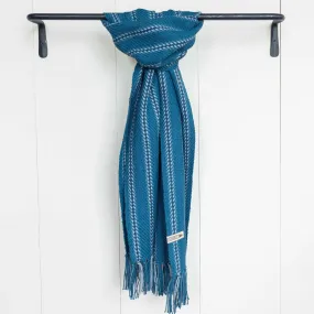 Blue Ticking Stripe Handwoven Alpaca Scarf