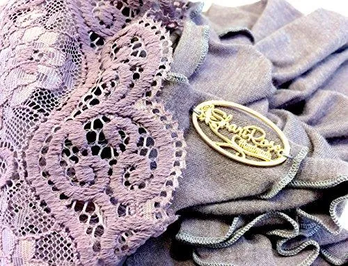 Boho Chic Artisan Head-scarf Tichel Embellished with Wide Floral Lace (Lavender short wide fancy lace - 186)