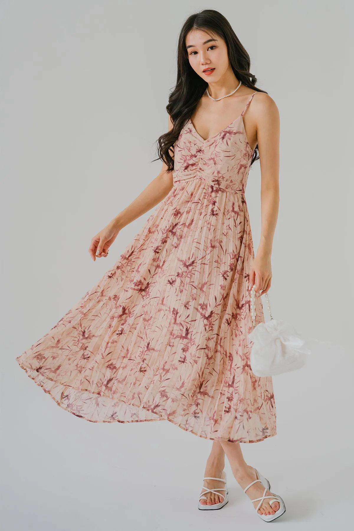 Botanical Breeze Pleated Dress (Rose)