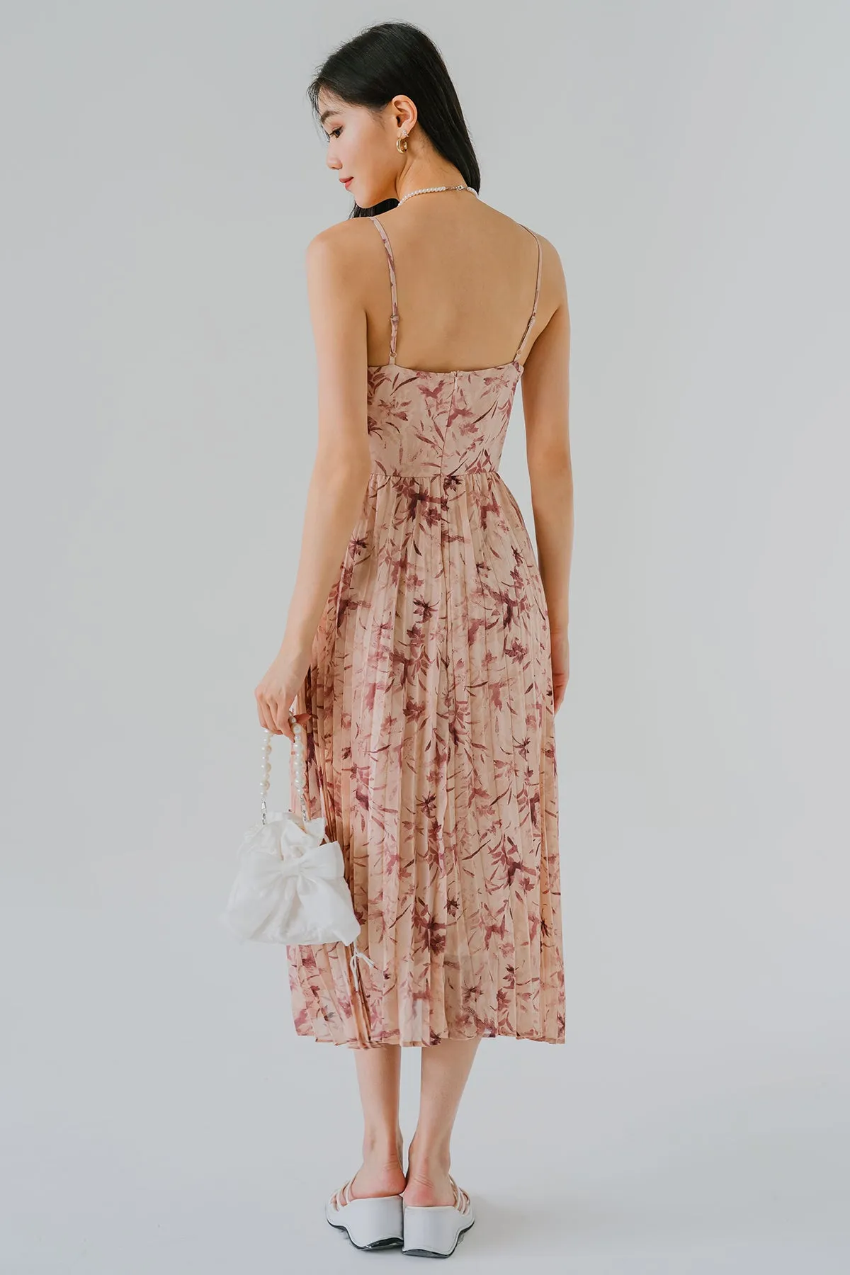 Botanical Breeze Pleated Dress (Rose)