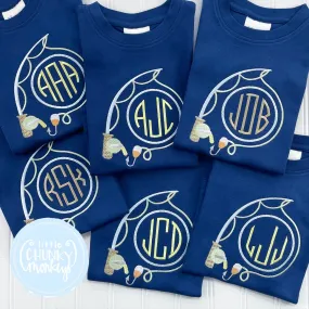 Boy Shirt - Fishing Monogram on Navy