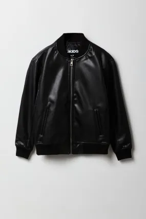 Boys Faux Leather Bomber Jacket