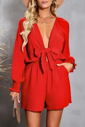 Brianna Tied Flounce Sleeve Plunge Romper