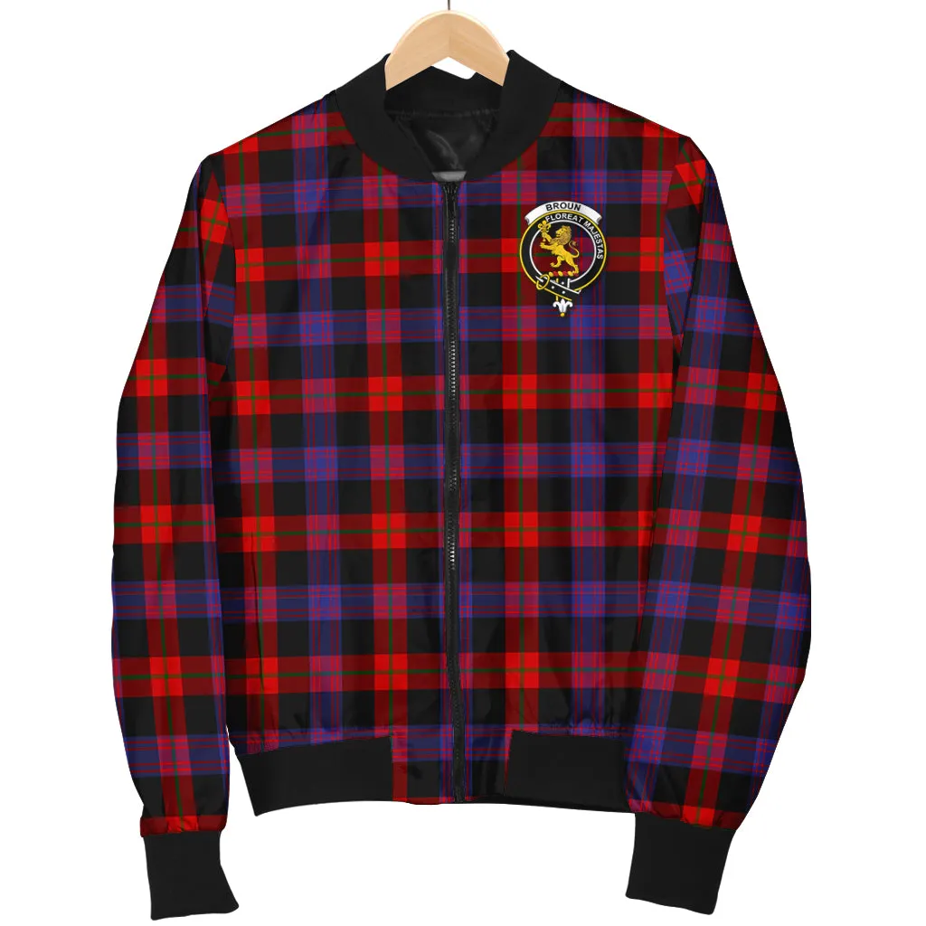 Broun Modern Tartan Bomber Jacket with Family Crest