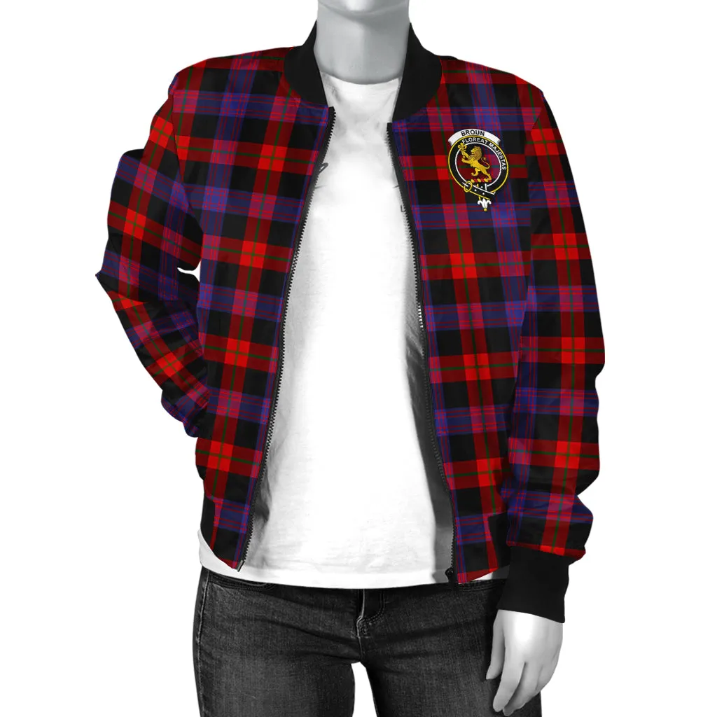 Broun Modern Tartan Bomber Jacket with Family Crest