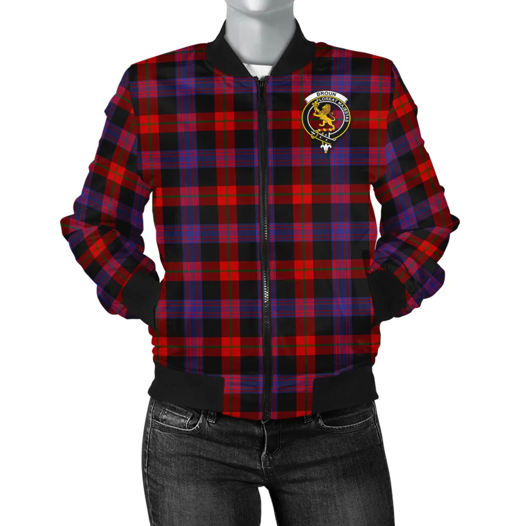 Broun Modern Tartan Bomber Jacket with Family Crest